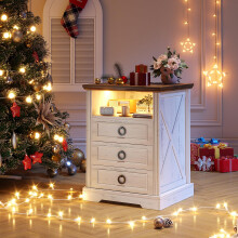 FREDEES LED Bedside Table with Charging Station, White