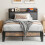 IRONCK Small Double Bed Frame with Storage Shelf Upholstered Headboard, Platform Bed Frame with Charging Station, Metal Bed Frame/UnderBed Storage 1