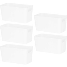 Wham Bam 6.01 Ice White Plastic Studio Storage Baskets Office Home & Kitchen Tidy Organiser 20.0 x 10.0 x 10.0cm (5 Baskets)