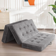MAXYOYO Folding Mattress Single, 15cm Upholstered Foldable Mattress with Premium Faux Fur Fabric, Tri-Fold Floor Futon Sofa Bed for Living Room/Guest
