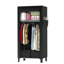 YasTant Canvas Wardrobe for Bedroom Fabric Wardrobe with 3 Hanging Rails, Portable Temporary Stable Base (Black, 2 Columns(W 59cm))