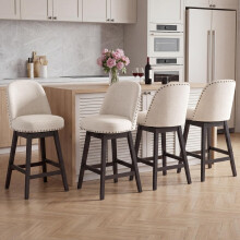 Bar Stools Set of 4, 360Â Swivel Counter Stools with Upholstered Seat, Wooden Frame & Nailhead Trim
