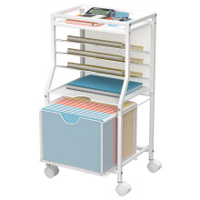 BOHDK Rolling File Cart, 6-Tier Under Desk Organiser on Lockable Wheels, Black Wood Planks & Mesh File Cart with Sliding Drawer and Paper Trays for