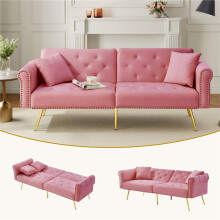 (Pink, Foam) Velvet Sofa Bed – 2-Seater, 3-Stage Backrest