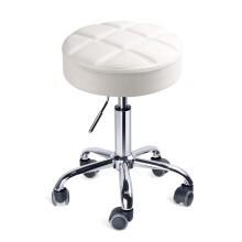 Round Swivel Beauty Stool Adjustable PU Leather Seat (White / Î14")
