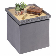 Bonlife Velvet Ottoman Storage, Folding Coffee Table with Seat,Grey,40cm