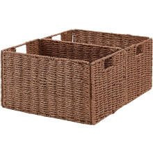 Vagusicc Wicker Storage Basket, Set of 2 Handwoven Storage Baskets for Shelves, Collapsible Storage Box Organiser Shelf Hamper Gift Basket for