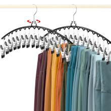 2 PCS Trouser Hangers with 15 Clips, 360Â Swivel Hook Hanging Pants Hangers, Space Saving Closet Organizer and Storage for Leggings, Shorts, Skirts