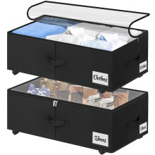 Kukikan Under Bed Storage on Wheels, 2-Pack 24 CM XXL 75L Rolling Under Bed Storage Bag with Zip