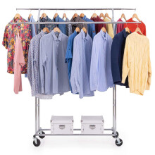 Tatkraft Denver - Heavy Duty Double Clothes Rail on Wheels, Holds Up to 242 Lbs (110 Kg), SET UP WITHIN 1 MINUTE, Chromed steel