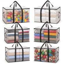 Extra Large Clear Storage Bags | 6 Pack 95L Heavy Duty Moving & Packaging Bags | Water Resistant, Double Zip & Handles for Bedding, Clothes