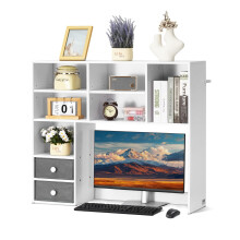 VEVOR Desktop Bookshelf, 3-Tier Desktop Storage Organizer, 37" x 10" x 31.1" Office Storage Rack Wood Display Shelf