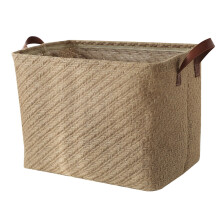 Spesh Jute Storage Basket with Handles, 38*27*28cm Collapsible Natural Woven Organiser Box Square Jute Storage Bin for Shelves Bathroom