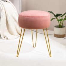 LUE BONA Velvet Round Stool Dressing Table Stool, Makeup Vanity Stool, Ottoman Padded Stool Metal Legs Support, Pink