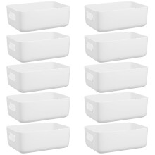 W&H 10 PCS White Plastic Storage Boxes with Handle, Small Plastic Storage Baskets for Shelves, Cupboard Organizer for Bathroom, Drawer, Kitchen