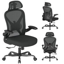 Keratee Ergonomic Office Chair with Adjustable Lumbar Support and Headrest, 136 KG Swivel Desk Chair with Flip-Up Arms