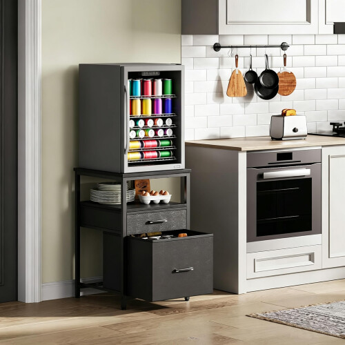 Herture Mini Fridge Stand, Small Refrigerator Stand with 3 Storage
