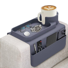 JNCST Sofa Armrest Tray - Silicone Couch Cup Holder with Anti-Slip Base & Multi-Pockets Spill-Proof Sofa Tray for Coffee