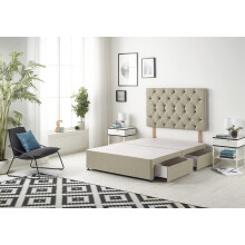 Bed Centre Premier Divan Base with 2 Drawers and Matching Headboard - Available in Multiple Fabrics and Colours (3FT Single, Linen Wheat)
