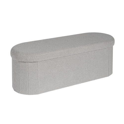 PINPLUS Foldable Oval Ottoman Storage Bench, Grey, 110x38x38 cm