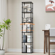 5 Tier Square Rotating Bookshelf, 360Â Corner Bookshelf Tower, Small Size Revolving Bookcase with Adjustable Levels