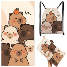 Capybara Microfiber Beach Towel Sand Free Absorbent Extra Large Travel Towels for Adults Kids Microfibre Towels for Adults with Drawstring Bag 2in1