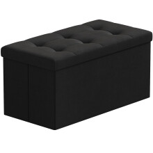 BRIAN & DANY Folding Linen Storage Boxes Footstool Ottoman, Foot Rest Stool, Foldable Seat Bench Footrest - Black, 76 x 38 x 38 cm