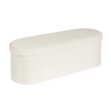 PINPLUS Foldable Oval Ottoman Storage Bench, Cream White, 110x38x38 cm