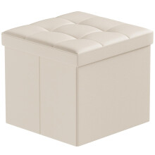 BRIAN & DANY Folding Storage Ottoman, Faux Leather Cube Foot Stool with Storage, Ottoman Box with Highly Elastic Sponge Filling, Beige