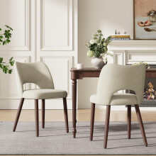 MALOL Upholstered Dining Chairs Set of 2, Fabric Chairs for Dining Room with Solid Wood Legs, Hollow Backrest and Thick Seat Cushion