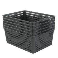 Rinboat Large Plastic Rectangle Storage Baskets, Gray, 6 Pack