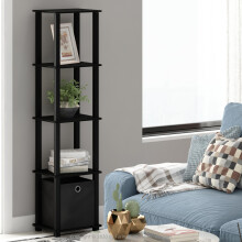 Furinno TURN-N-TUBE Book Shelf, 5-Tier Square Open Frame Display Shelf, Corner Storage Shelves with Storage Bin, Shelving Unit