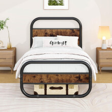 HOMERECOMMEND 3ft Single Bed Frame,Metal Platform Bed 90x190 cm,Brown
