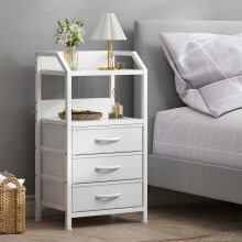 Feonase Bedside Table with 3 Fabric Drawers and Open Shelf, Nightstand for Bedroom, Living Room, Small Spaces â“ Metal Frame & Wooden Top