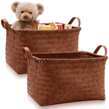 Duscdesp 2 Pcs Storage Baskets,Large Wicker Storage Basket for Shelves Woven Basket with Handle Seagrass Storage Baskets Storage Box Organizer for