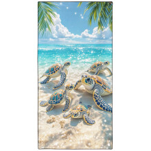 Violetpos Sea Turtle Family Beach Towel, Extra Large 180x90 cm 250GSM Microfibre, Sand Free Quick Dry