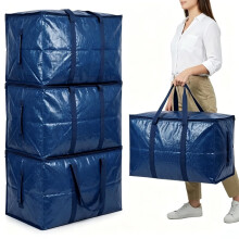 Moving Bags 90L 4 Pack Storage Boxes Heavy Duty Packing Boxes with Zips, Clear Moving Boxes Foldable PP Storage Bags for Clothes, Bedding