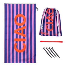 Fisura - Large Microfibre Beach Towel Blue & Pink Striped âœCiaoâ â“ Quick Dry, Sand Free & Lightweight â“ Travel, Pool, Camping & Picnic