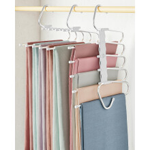 MORALVE Trousers Hangers Space Saving - 2 Pack - Non-Slip Multi-Layer Space Saving Hangers - Multifunctional Clothing Rack for Closet Storage