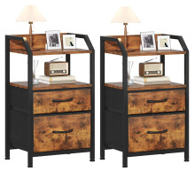 Feonase Set of 2 Bedside Table with 2 Fabric Drawers & Open Shelf - Sturdy Metal Frame Nightstand, Compact End Table for Bedroom, Living Room