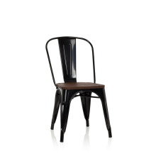 hjh OFFICE 645045 Bistro Chair VANTAGGIO COMFORT W Metal Industrial Design Seat Stackable Black/Wood