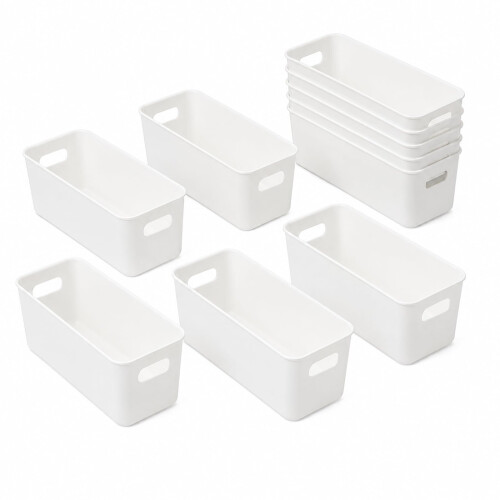 YANKOIUK 10 Pack Narrow Storage Box, Small Plastic Storage Boxes for Kitchen Cupboard