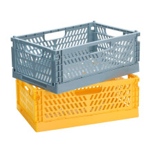 PIANKEKE 2 Pcs Collapsible Storage Box, Plastic Stackable Folding Storage CratesStorage Baskets