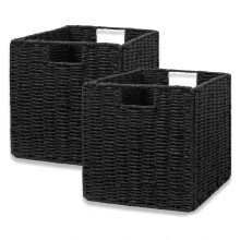 Vagusicc Woven Storage Basket, 2-Pack Wicker Basket for Shelves Closet Organizer, Square Shelf Baskets for Toys, Books, Shoes