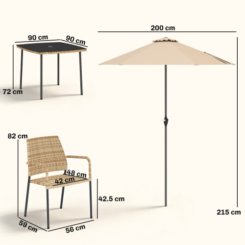 Outsunny Outsunny 4 Seater Rattan Dining Set with Parasol, Light Brown 2