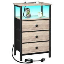 LOAKEKEL Bedside Table with Charging Station, Side Table with 3 Drawers
