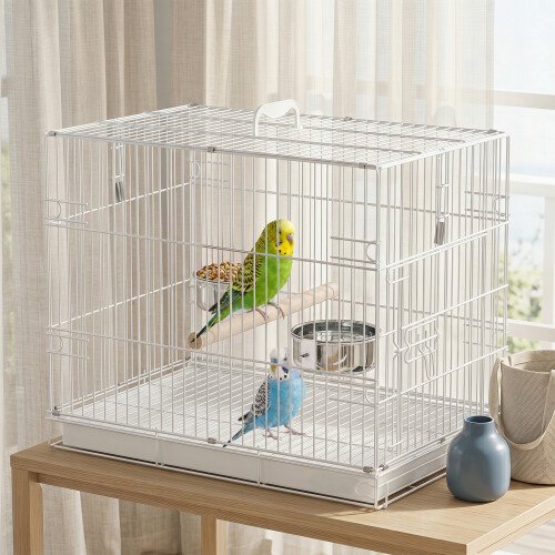 PawHut PawHut Bird Cage Foldable Portable with Top Handle White 1