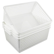 Fosly Large Rectangular Storage Basket Set of 4, White Plastic Basket Boxes