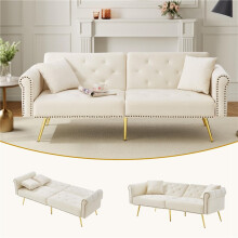 (White, Foam) Modern 2-Seater Sofa Bed – Velvet