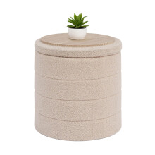 Bonlife Boucle Ottoman Storage, Foot Rest Stool Seat, Folding Footstool for Living Room, Sherpa Ottoman for Bedroom, Beige, 43x43x45 cm
